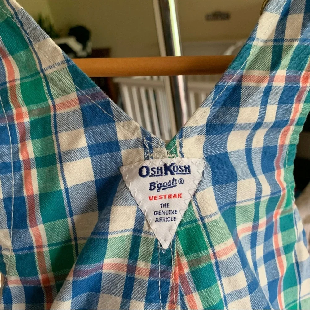Vintage OshKosh Plaid Shortalls Overalls 4T